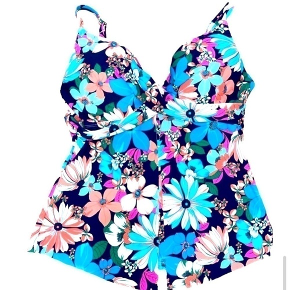 ISLAND ESCAPE Women's Sail Away Gemini Underwire Tankini Top swimsuit New 6 Navy - Picture 5 of 11